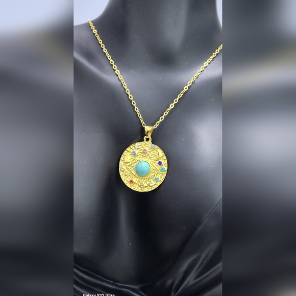 Spectrum Designz Jewelry - Gold Pendant Necklace with Turquoise Detail